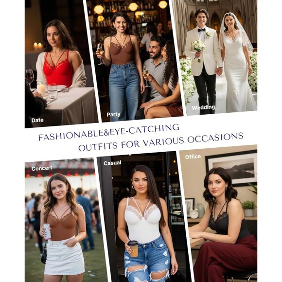 Luxury Tummy Control Lace Bodysuit with Snap Crotch for Effortless Style - Large - Picture 2 of 6